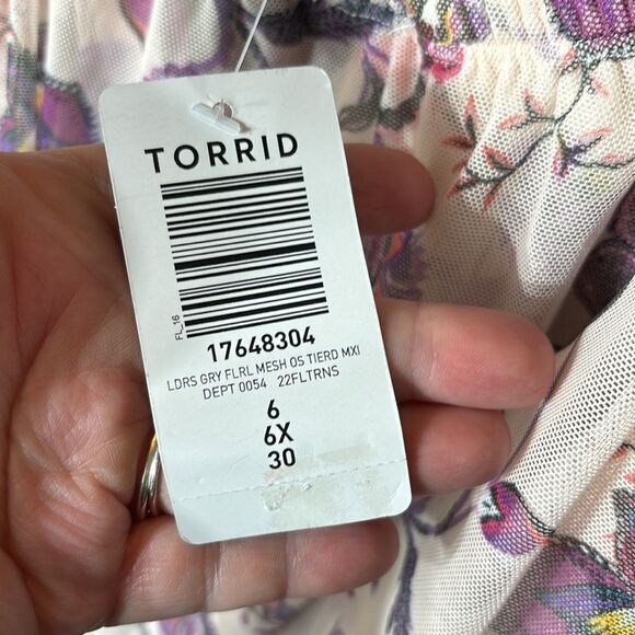 Torrid women’s 6x off shoulder puff sleeve tiered maxi dress floral mesh boho - Picture 9 of 12